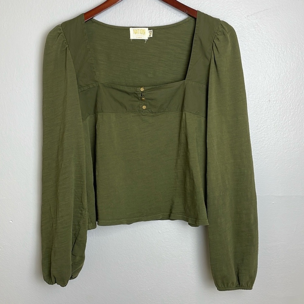 Nation LTD Olive Green Square Neck Long Sleeve Blouse